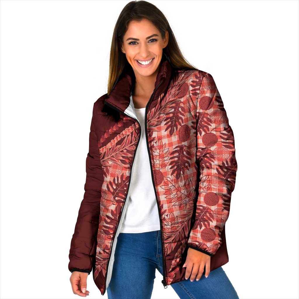 Hawaii Breadfruit Palaka Padded Jacket Ulaula Maile Lei LT9 Women Red - Polynesian Pride