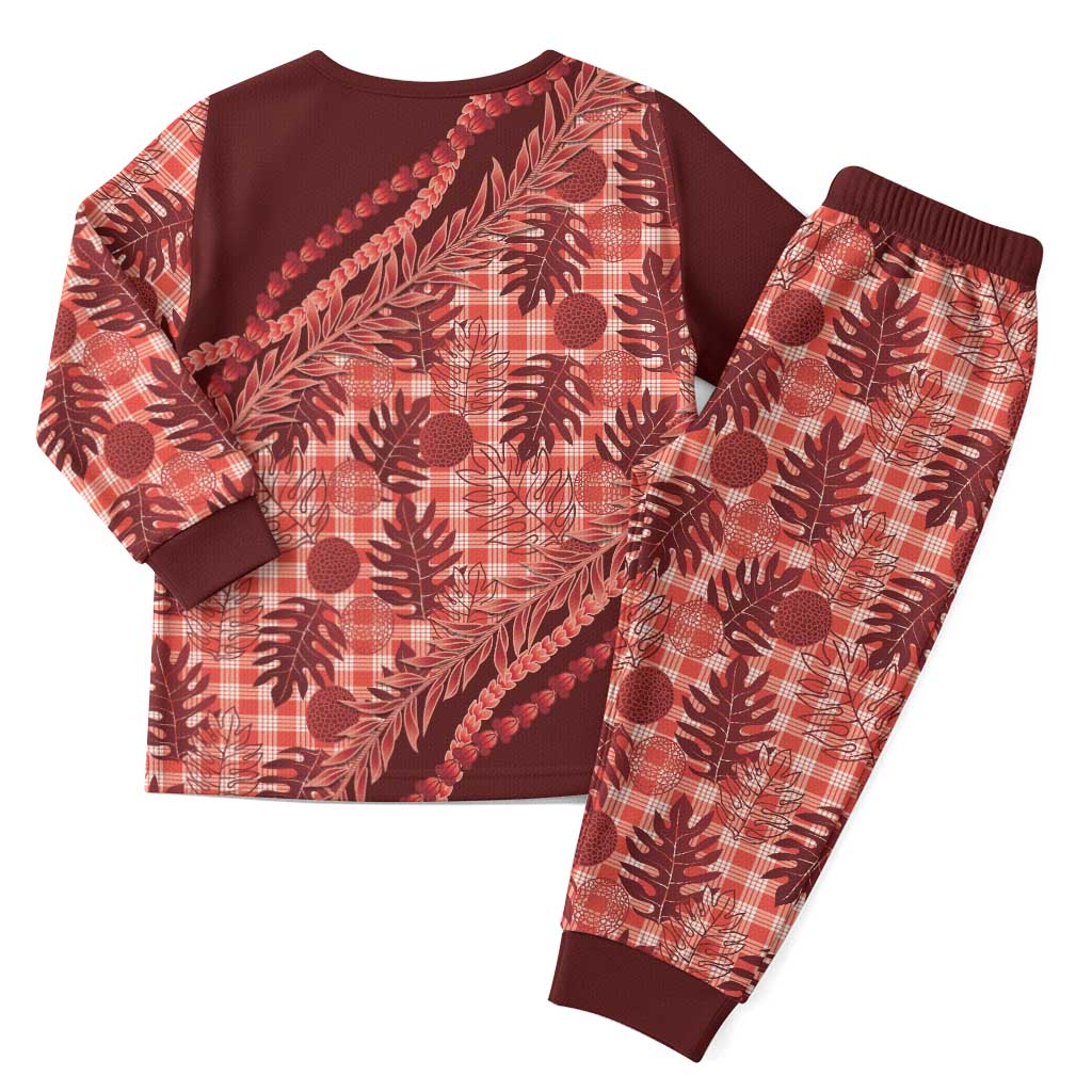 Hawaii Breadfruit Palaka Christmas Pajama Set Ulaula Maile Lei - Polynesian Pride