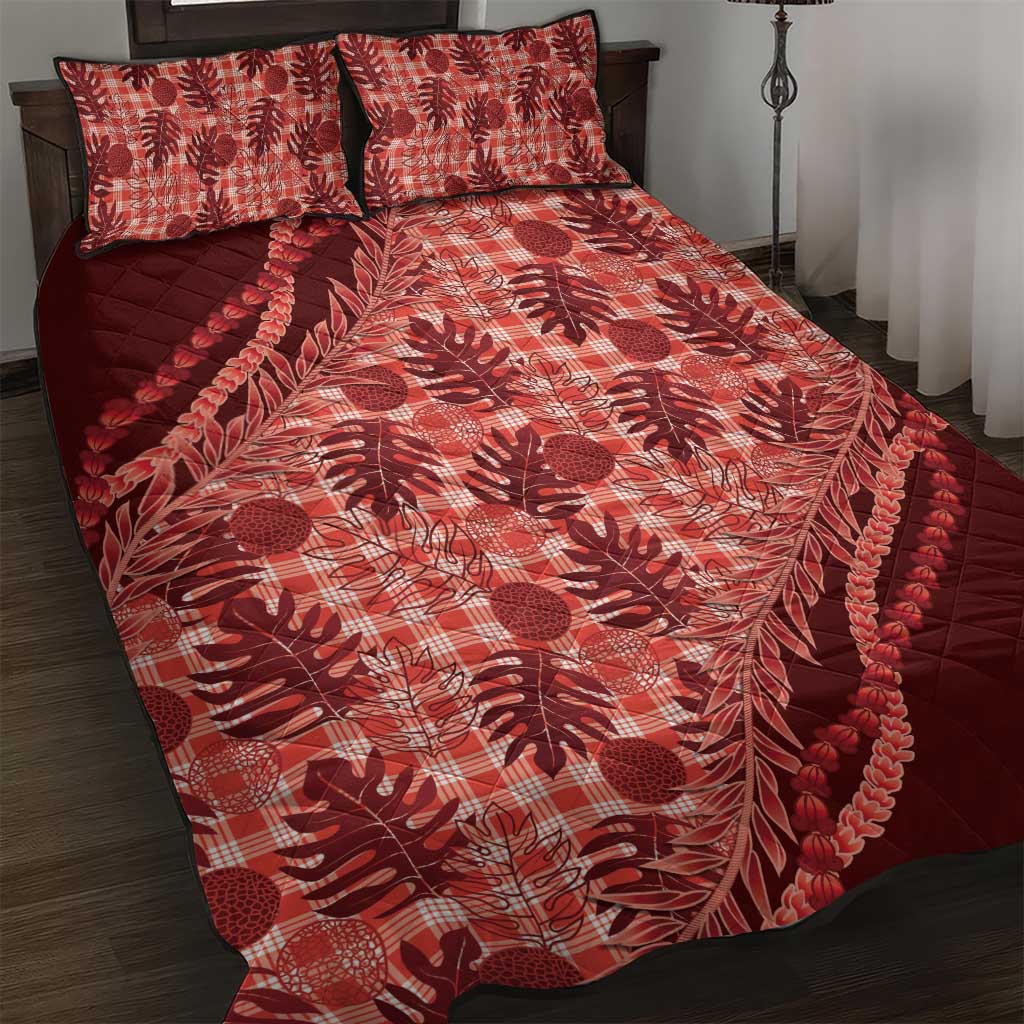 Hawaii Breadfruit Palaka Quilt Bed Set Ulaula Maile Lei - Polynesian Pride