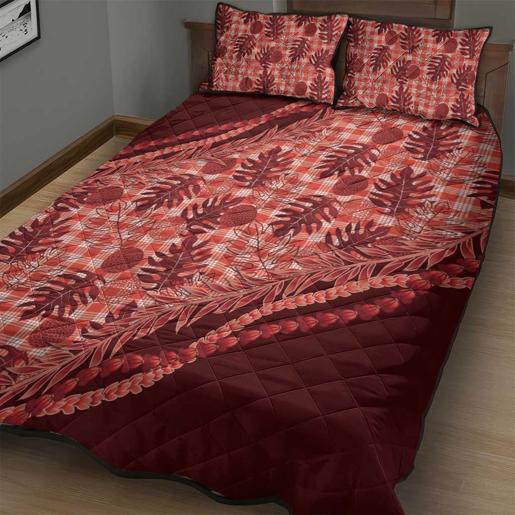 Hawaii Breadfruit Palaka Quilt Bed Set Ulaula Maile Lei - Polynesian Pride