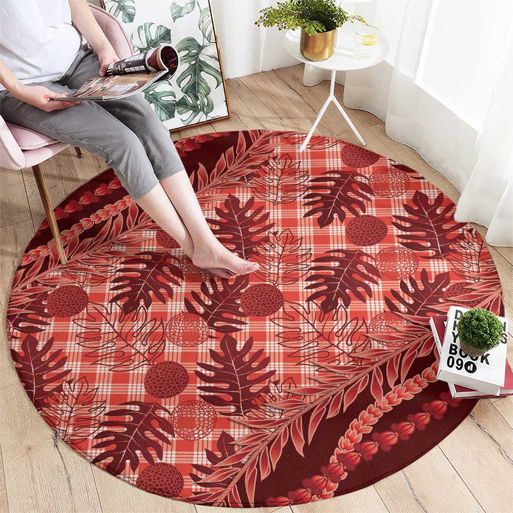 Hawaii Breadfruit Palaka Round Carpet Ulaula Maile Lei - Polynesian Pride