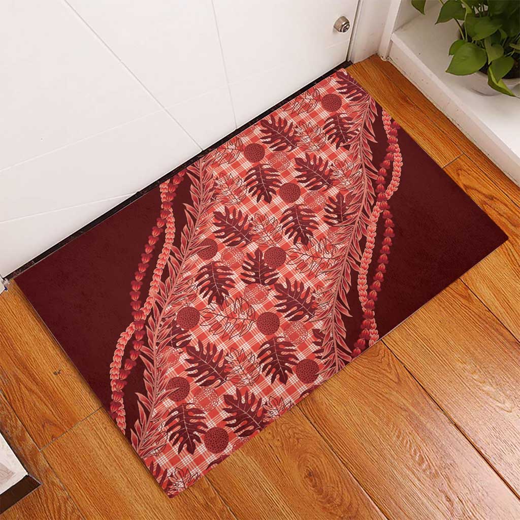 Hawaii Breadfruit Palaka Rubber Doormat Ulaula Maile Lei LT9 - Polynesian Pride