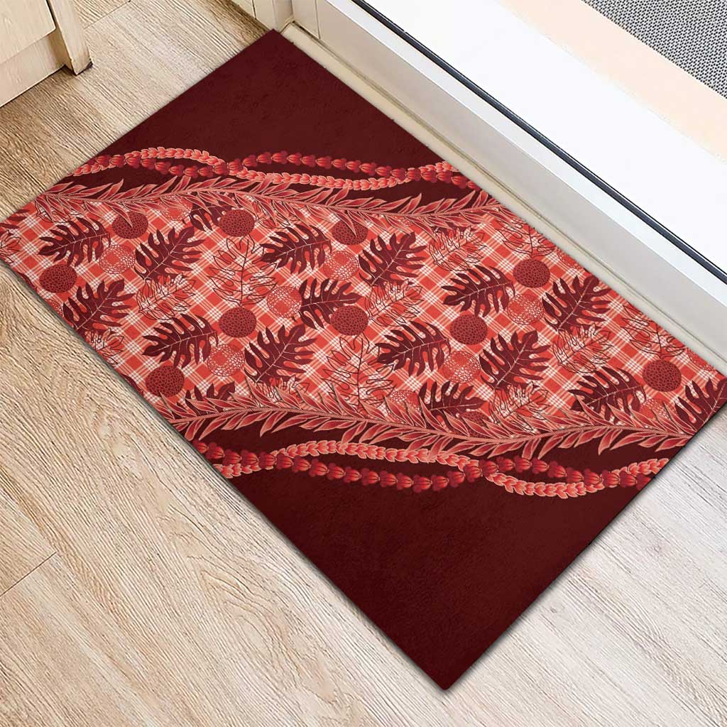Hawaii Breadfruit Palaka Rubber Doormat Ulaula Maile Lei LT9 - Polynesian Pride