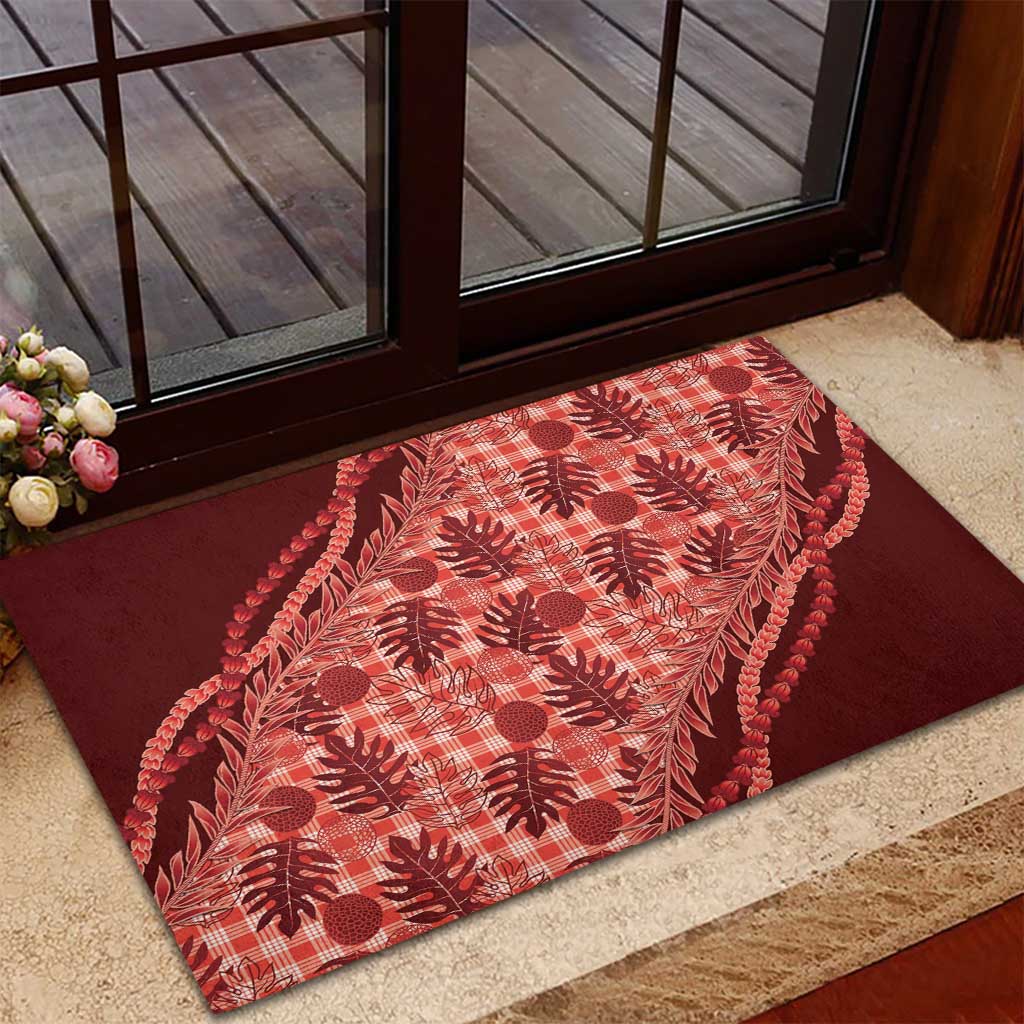 Hawaii Breadfruit Palaka Rubber Doormat Ulaula Maile Lei LT9 - Polynesian Pride