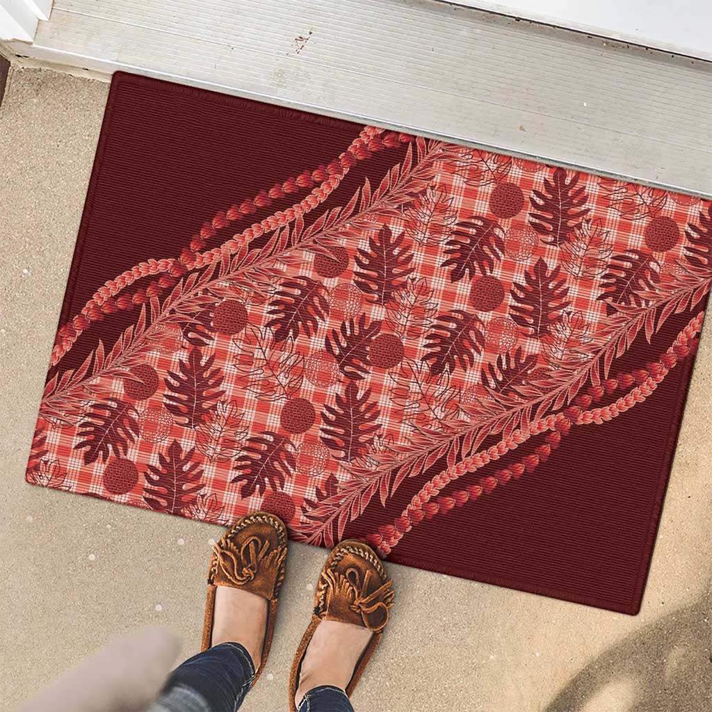 Hawaii Breadfruit Palaka Rubber Doormat Ulaula Maile Lei LT9 - Polynesian Pride