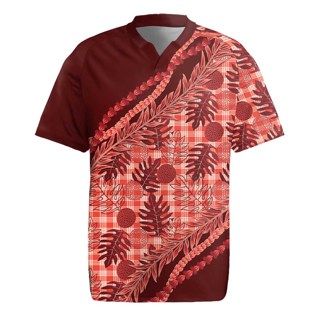 Hawaii Breadfruit Palaka Rugby Jersey Ulaula Maile Lei LT9 Red - Polynesian Pride