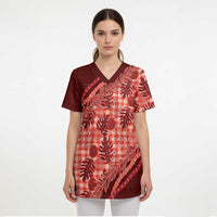 Hawaii Breadfruit Palaka Scrub Top Ulaula Maile Lei LT9 - Polynesian Pride