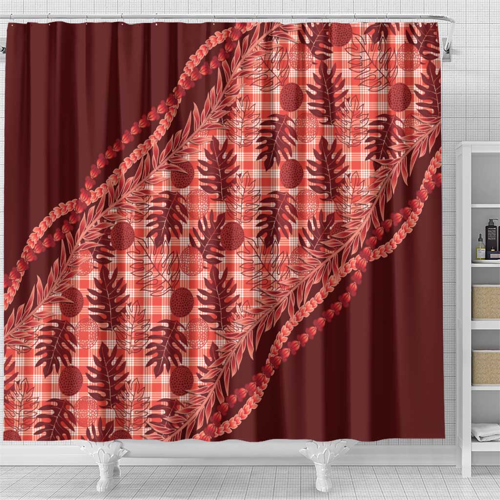 Hawaii Breadfruit Palaka Shower Curtain Ulaula Maile Lei - Polynesian Pride