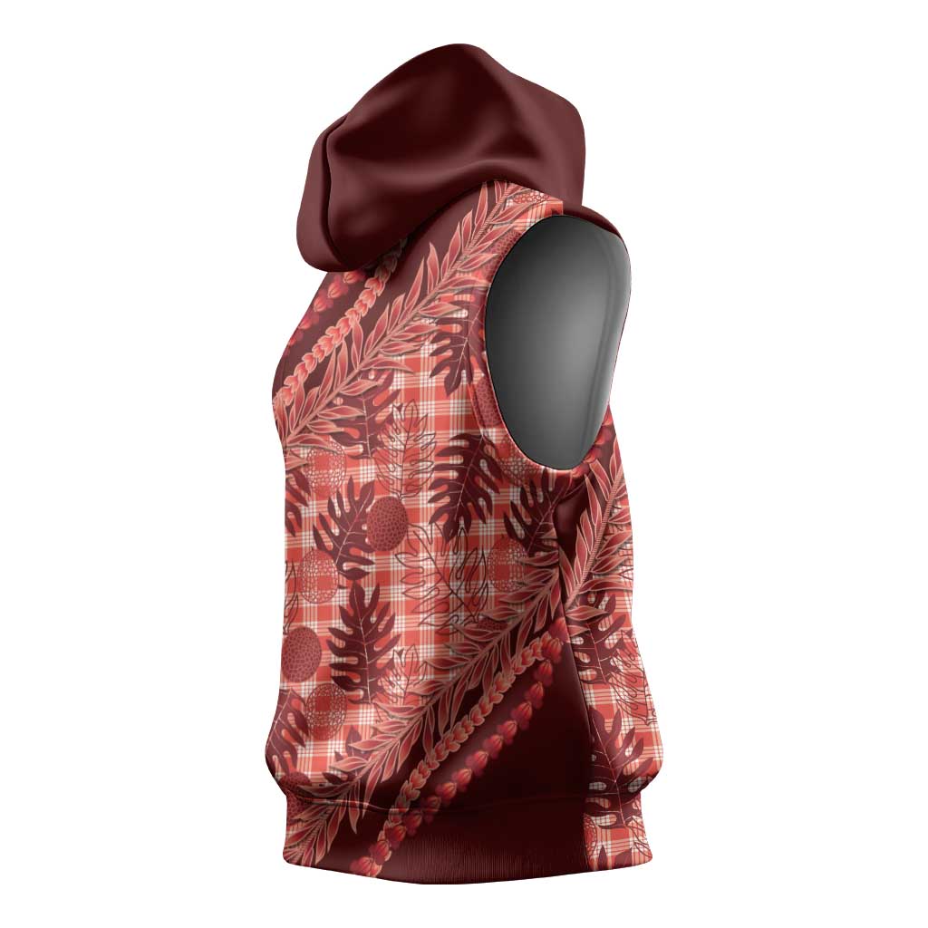 Hawaii Breadfruit Palaka Sleeveless Hoodie Ulaula Maile Lei LT9 - Polynesian Pride