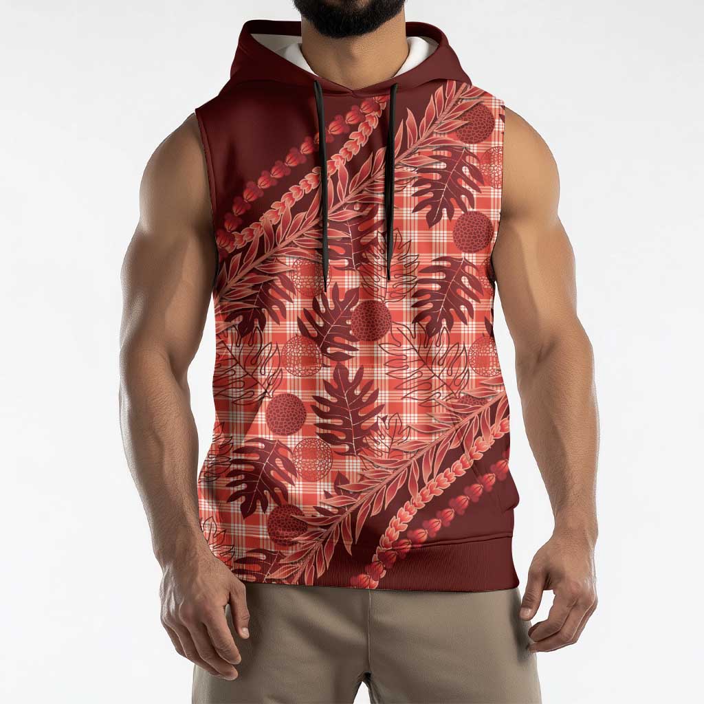 Hawaii Breadfruit Palaka Sleeveless Hoodie Ulaula Maile Lei LT9 - Polynesian Pride