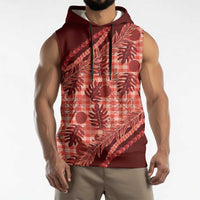 Hawaii Breadfruit Palaka Sleeveless Hoodie Ulaula Maile Lei LT9 - Polynesian Pride