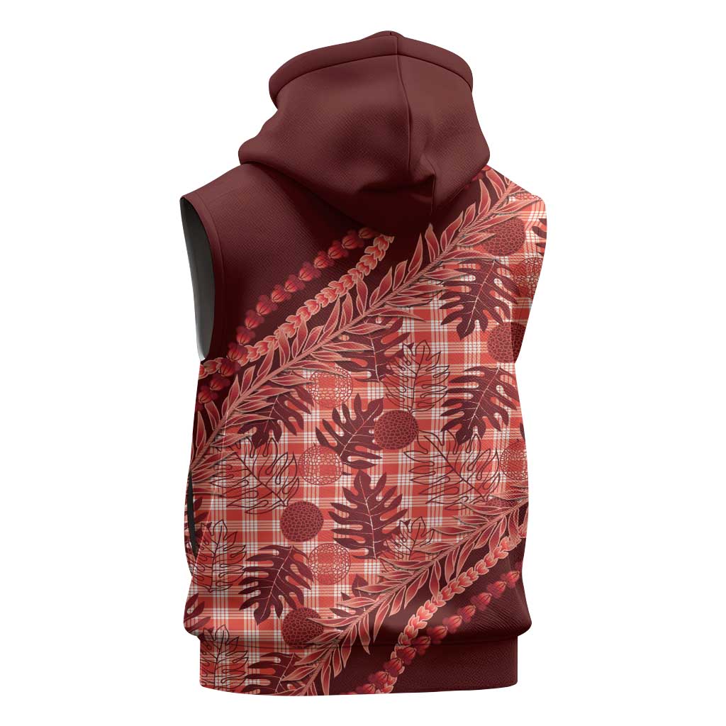 Hawaii Breadfruit Palaka Sleeveless Zip Hoodie Ulaula Maile Lei LT9 - Polynesian Pride