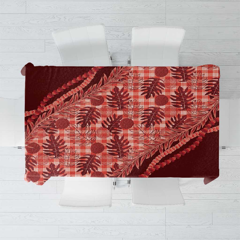 Hawaii Breadfruit Palaka Tablecloth Ulaula Maile Lei LT9 Red - Polynesian Pride