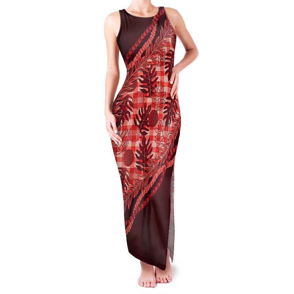 Hawaii Breadfruit Palaka Tank Maxi Dress Ulaula Maile Lei - Polynesian Pride