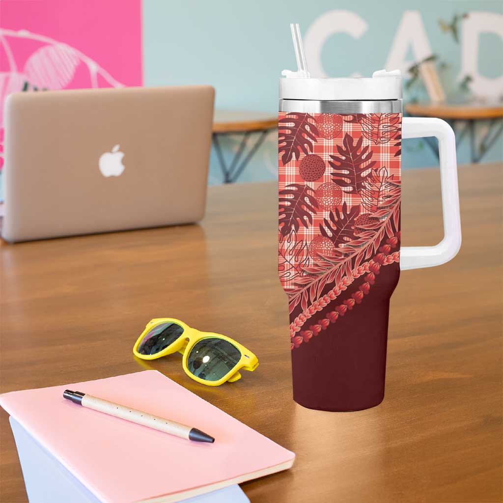 Hawaii Breadfruit Palaka Tumbler With Handle Ulaula Maile Lei - Polynesian Pride