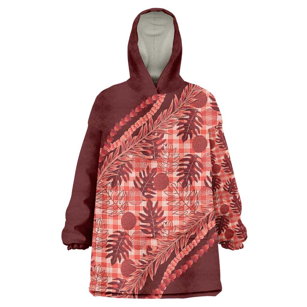 Hawaii Breadfruit Palaka Wearable Blanket Hoodie Ulaula Maile Lei - Polynesian Pride