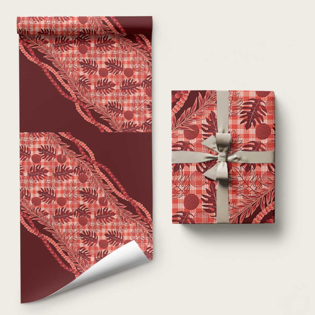 Hawaii Breadfruit Palaka Wrapping Paper Ulaula Maile Lei LT9 58" × 23" Red - Polynesian Pride