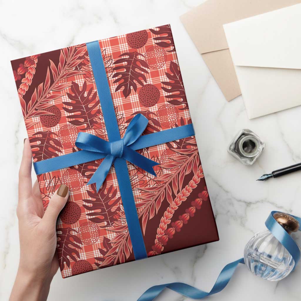 Hawaii Breadfruit Palaka Wrapping Paper Ulaula Maile Lei LT9 - Polynesian Pride