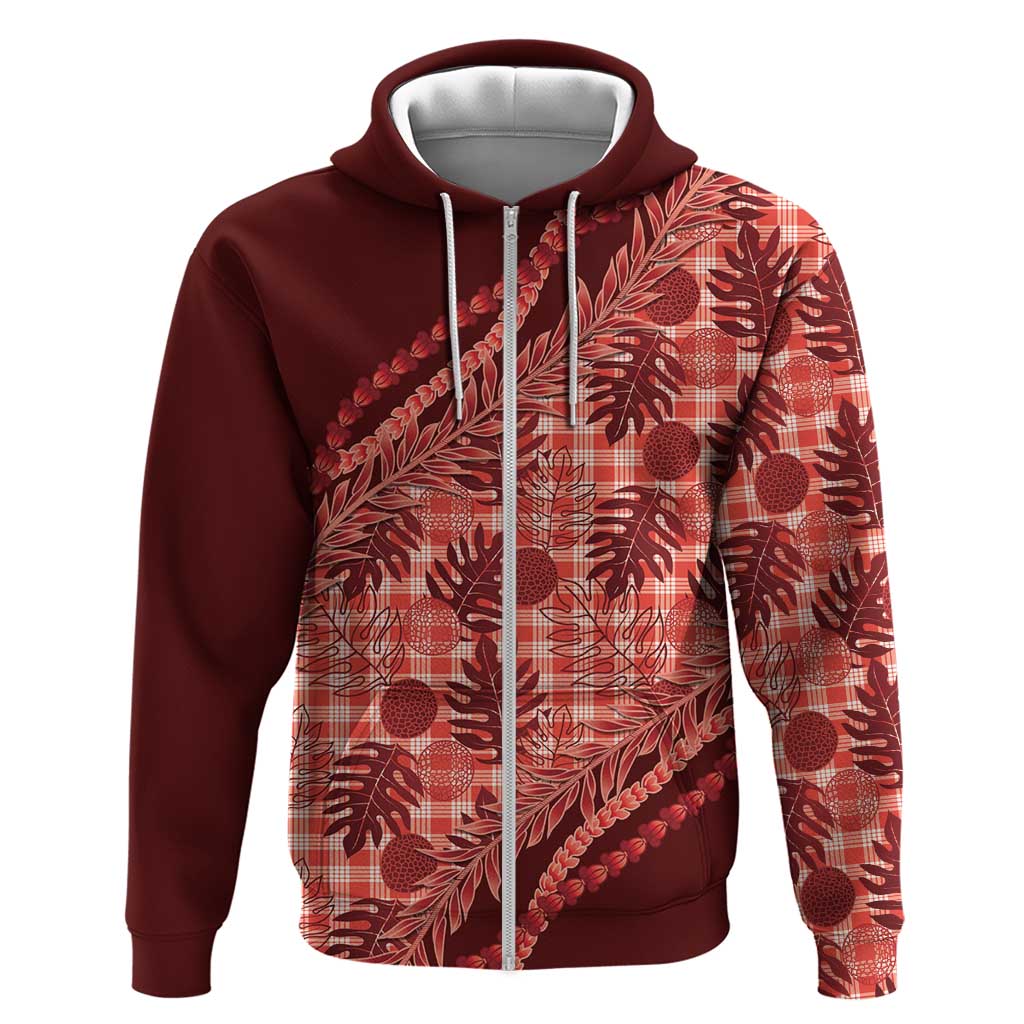 Hawaii Breadfruit Palaka Zip Hoodie Ulaula Maile Lei LT9 Zip Hoodie Red - Polynesian Pride