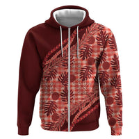Hawaii Breadfruit Palaka Zip Hoodie Ulaula Maile Lei LT9 Zip Hoodie Red - Polynesian Pride
