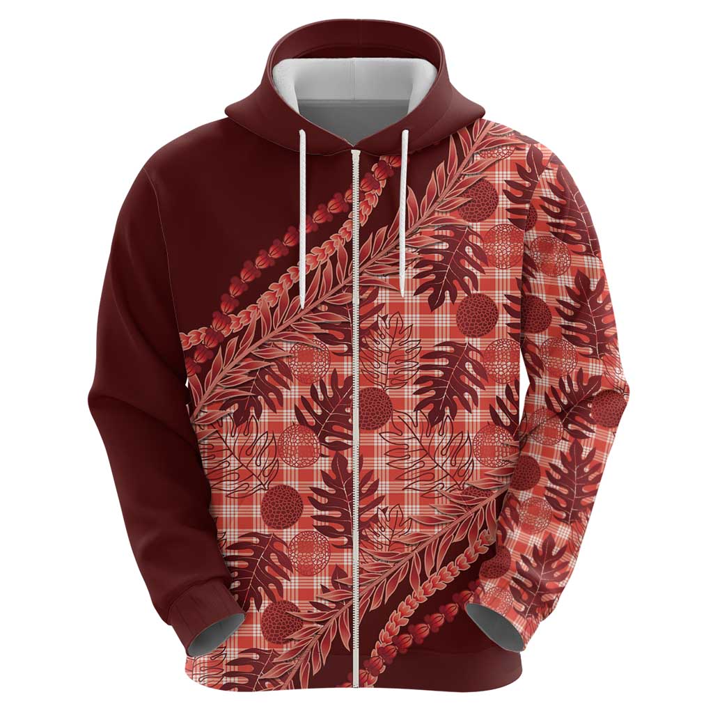 Hawaii Breadfruit Palaka Zip Hoodie Ulaula Maile Lei LT9 - Polynesian Pride