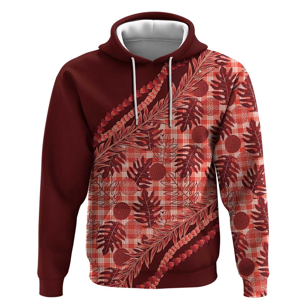 Hawaii Breadfruit Palaka Zip Hoodie Ulaula Maile Lei LT9 Pullover Hoodie Red - Polynesian Pride