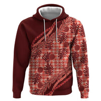 Hawaii Breadfruit Palaka Zip Hoodie Ulaula Maile Lei LT9 Pullover Hoodie Red - Polynesian Pride