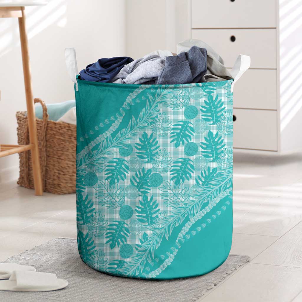 Hawaii Breadfruit Palaka Laundry Basket Polu Opal Maile Lei LT9 Turquoise - Polynesian Pride