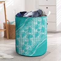 Hawaii Breadfruit Palaka Laundry Basket Polu Opal Maile Lei LT9 Turquoise - Polynesian Pride