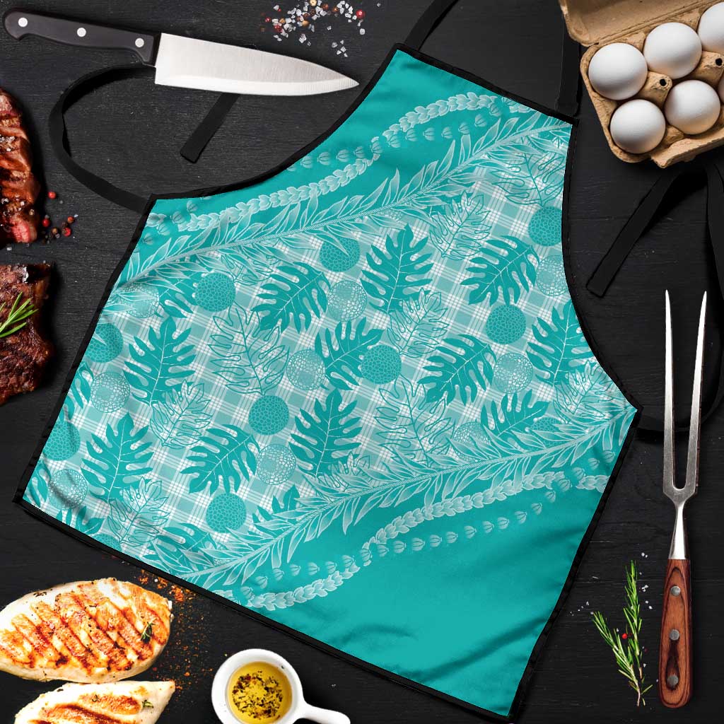 Hawaii Breadfruit Palaka Apron Polu Opal Maile Lei LT9 Turquoise - Polynesian Pride