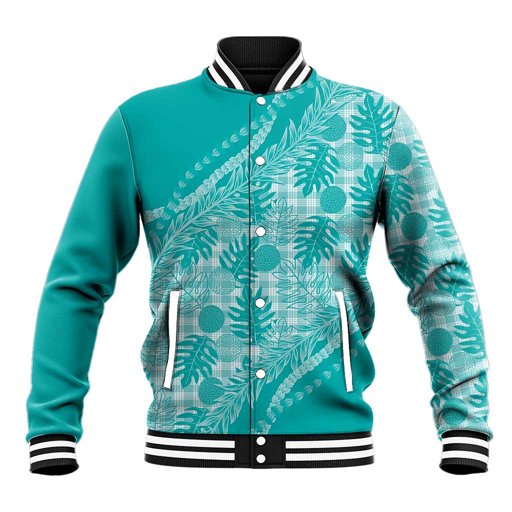 Hawaii Breadfruit Palaka Baseball Jacket Polu Opal Maile Lei LT9 Unisex Turquoise - Polynesian Pride
