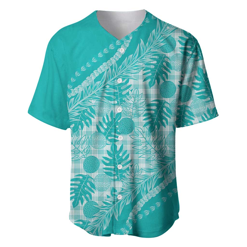 Hawaii Breadfruit Palaka Baseball Jersey Polu Opal Maile Lei LT9 Turquoise - Polynesian Pride