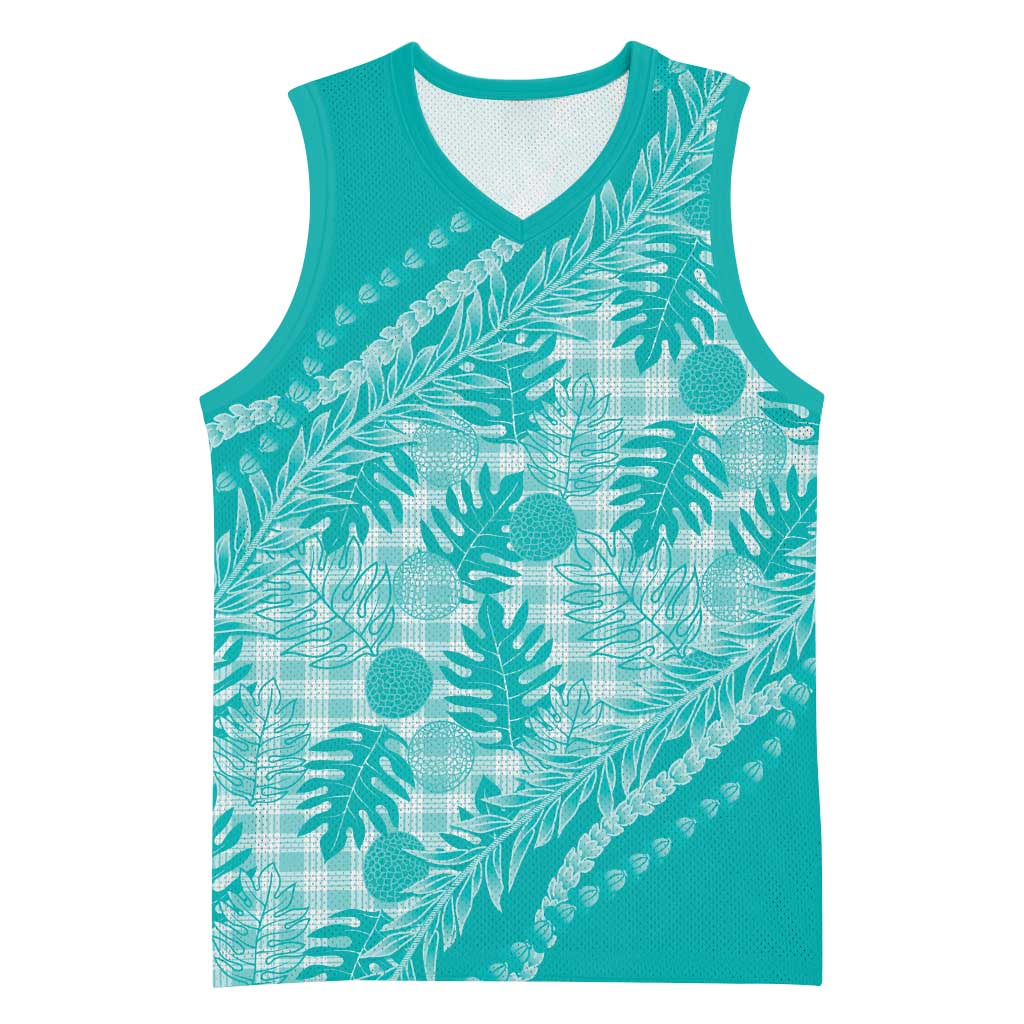 Hawaii Breadfruit Palaka Basketball Jersey Polu Opal Maile Lei LT9 Unisex Turquoise - Polynesian Pride