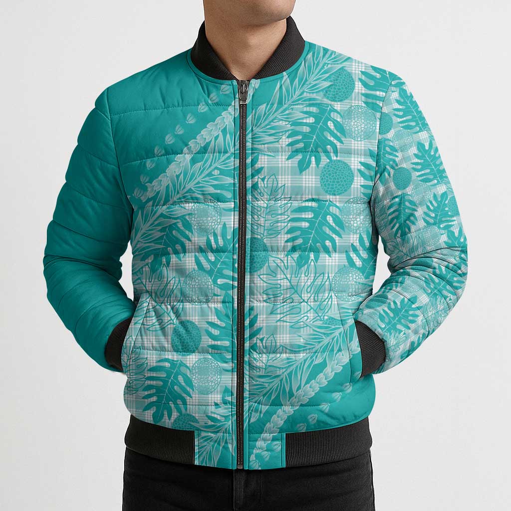 Hawaii Breadfruit Palaka Bomber Puffer Jacket Polu Opal Maile Lei LT9 - Polynesian Pride