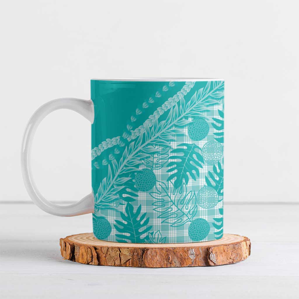 Hawaii Breadfruit Palaka Ceramic Mug Polu Opal Maile Lei LT9 Turquoise - Polynesian Pride