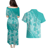 Hawaii Breadfruit Palaka Couples Matching Puletasi and Hawaiian Shirt Polu Opal Maile Lei LT9 - Polynesian Pride