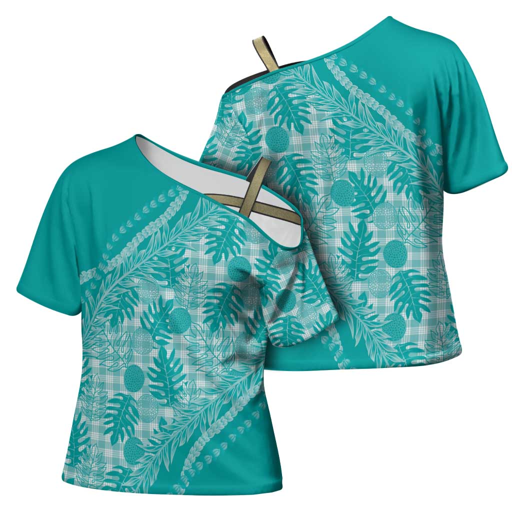 Hawaii Breadfruit Palaka Cross Shoulder Shirt Polu Opal Maile Lei LT9 - Polynesian Pride
