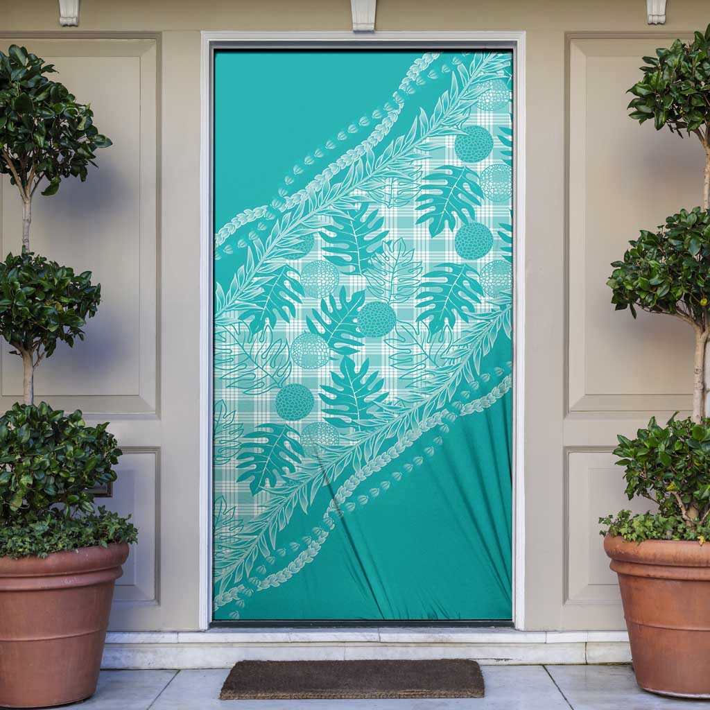 Hawaii Breadfruit Palaka Door Cover Polu Opal Maile Lei LT9 Turquoise - Polynesian Pride