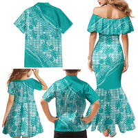 Hawaii Breadfruit Palaka Family Matching Mermaid Dress and Hawaiian Shirt Polu Opal Maile Lei - Polynesian Pride
