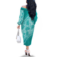 Hawaii Breadfruit Palaka Family Matching Off The Shoulder Long Sleeve Dress and Hawaiian Shirt Polu Opal Maile Lei - Polynesian Pride