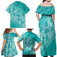 Hawaii Breadfruit Palaka Family Matching Off Shoulder Maxi Dress and Hawaiian Shirt Polu Opal Maile Lei - Polynesian Pride