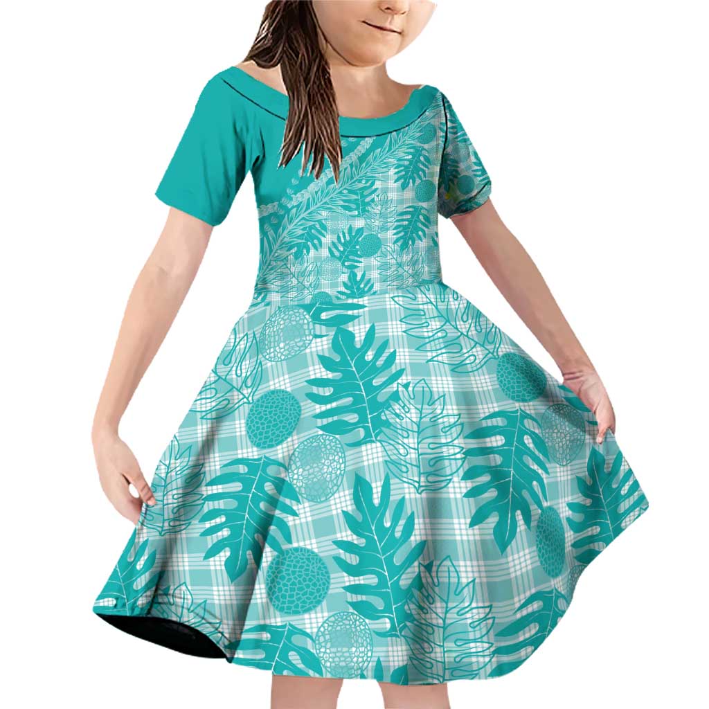 Hawaii Breadfruit Palaka Family Matching Off Shoulder Short Dress and Hawaiian Shirt Polu Opal Maile Lei - Polynesian Pride