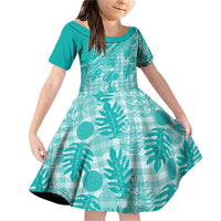 Hawaii Breadfruit Palaka Family Matching Off Shoulder Short Dress and Hawaiian Shirt Polu Opal Maile Lei - Polynesian Pride