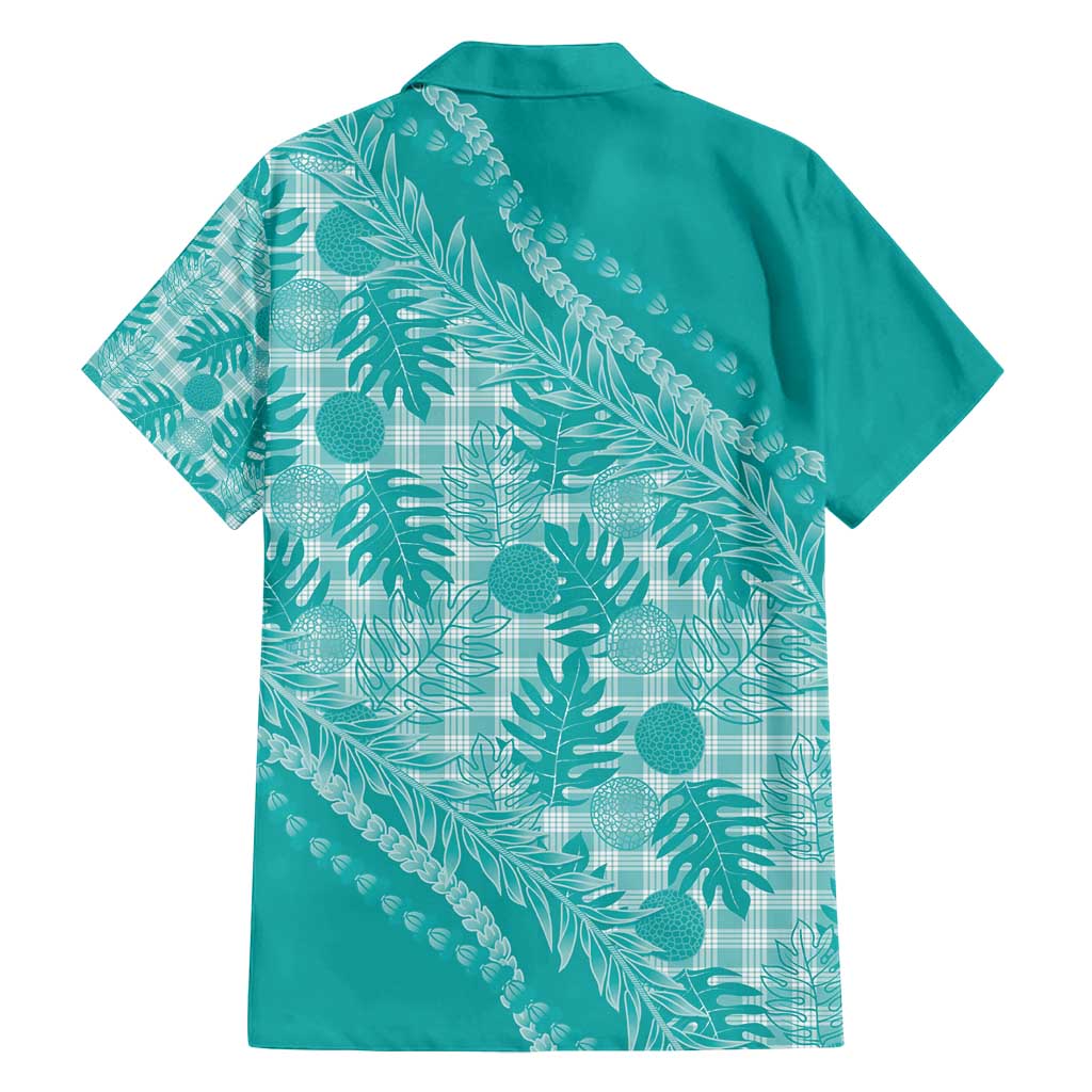 Hawaii Breadfruit Palaka Family Matching Off Shoulder Short Dress and Hawaiian Shirt Polu Opal Maile Lei - Polynesian Pride