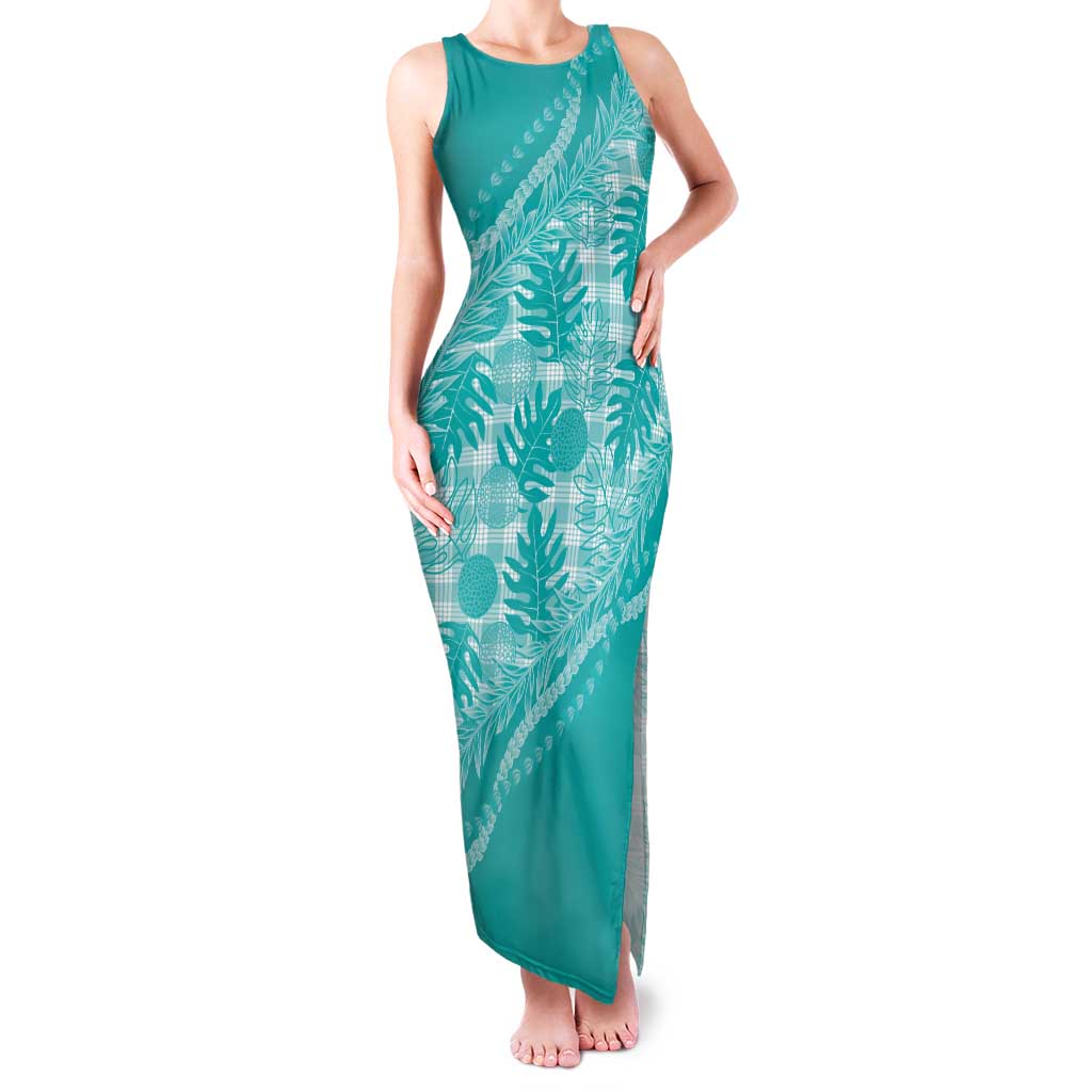 Hawaii Breadfruit Palaka Family Matching Tank Maxi Dress and Hawaiian Shirt Polu Opal Maile Lei - Polynesian Pride