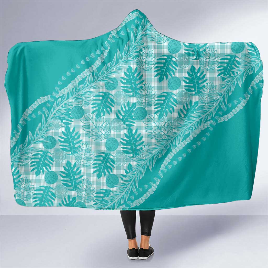 Hawaii Breadfruit Palaka Hooded Blanket Polu Opal Maile Lei LT9 One Size Turquoise - Polynesian Pride