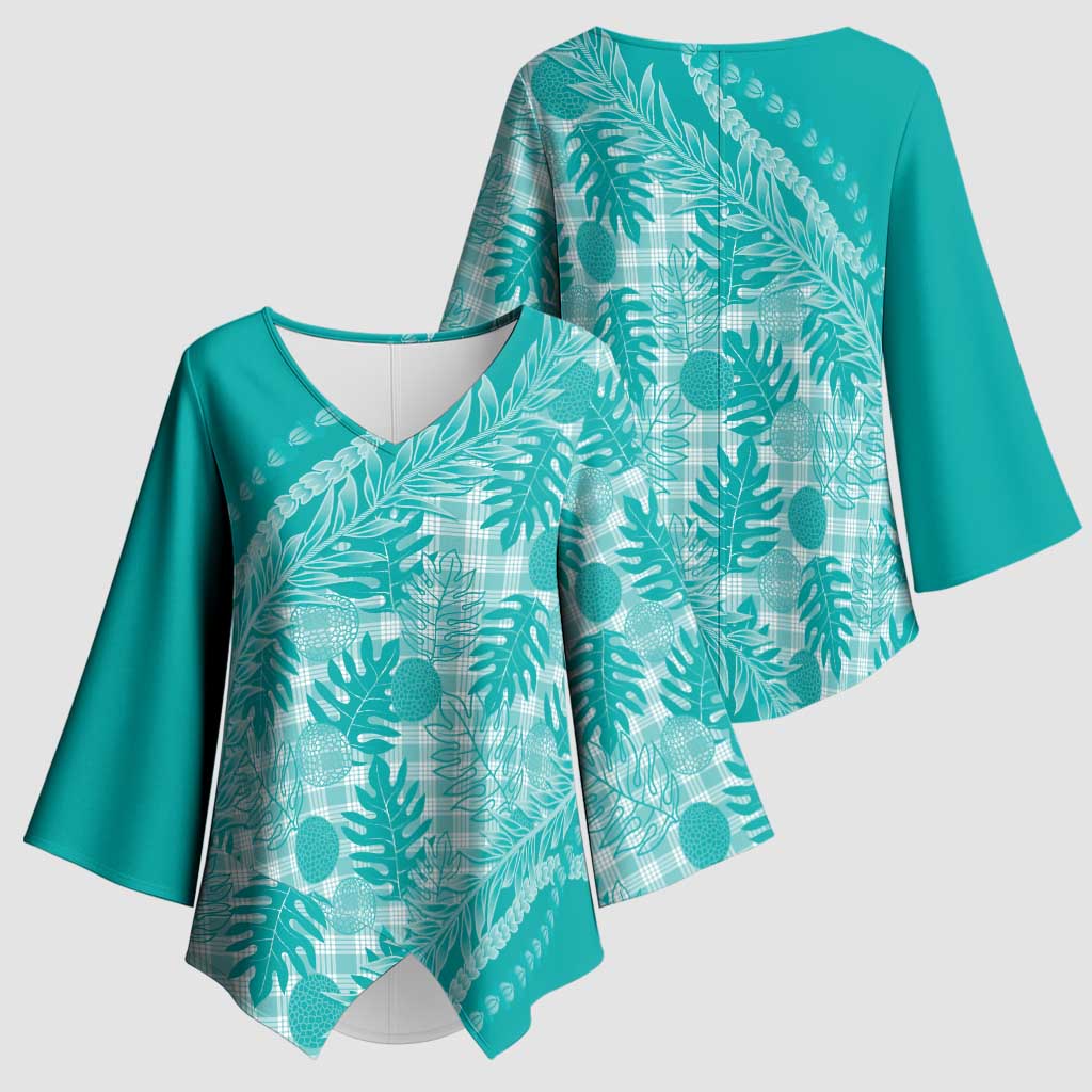 Hawaii Breadfruit Palaka Kimono Sleeve Blouse Polu Opal Maile Lei LT9 - Polynesian Pride