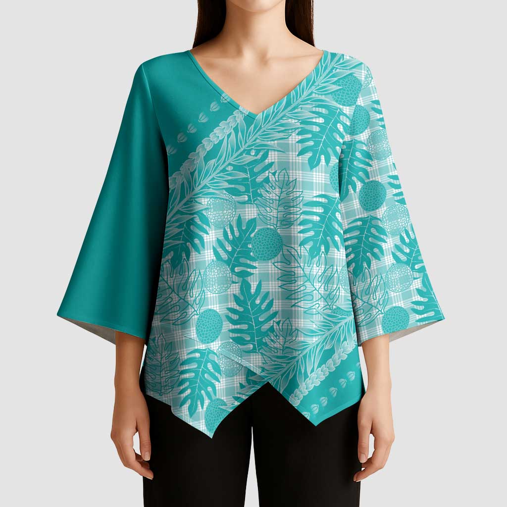 Hawaii Breadfruit Palaka Kimono Sleeve Blouse Polu Opal Maile Lei LT9 - Polynesian Pride