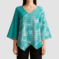 Hawaii Breadfruit Palaka Kimono Sleeve Blouse Polu Opal Maile Lei LT9 - Polynesian Pride