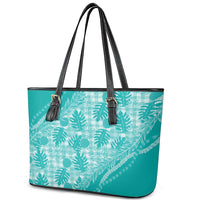 Hawaii Breadfruit Palaka Leather Tote Bag Polu Opal Maile Lei LT9 - Polynesian Pride